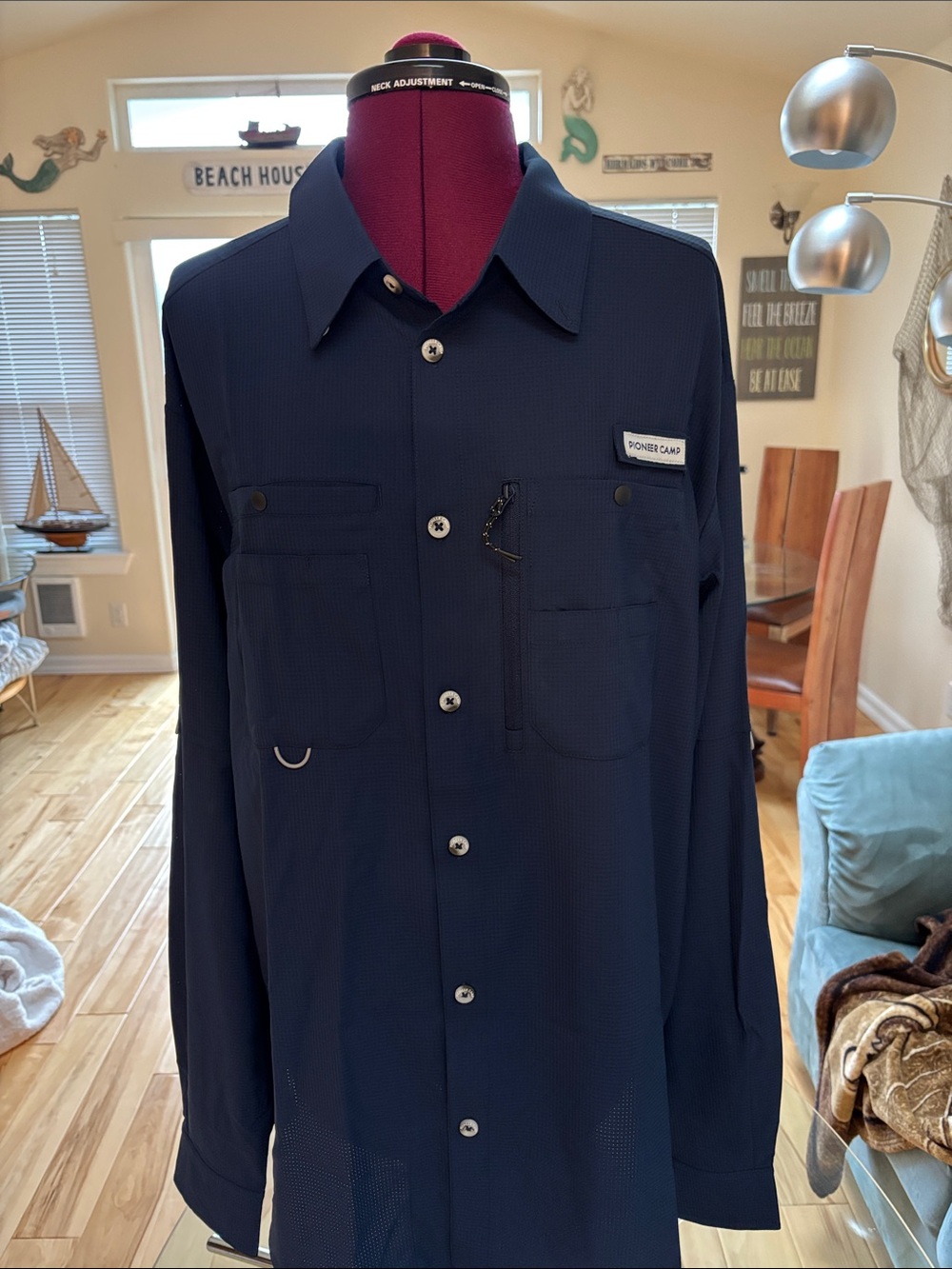 PIONEER Navy Blue Long-Sleeve Casual Button-Down Shirt